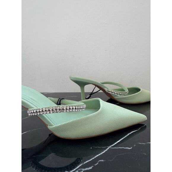 Zara Pistachio Pastel Pointed-toe Mule Kitten Heels - Picture 12 of 14